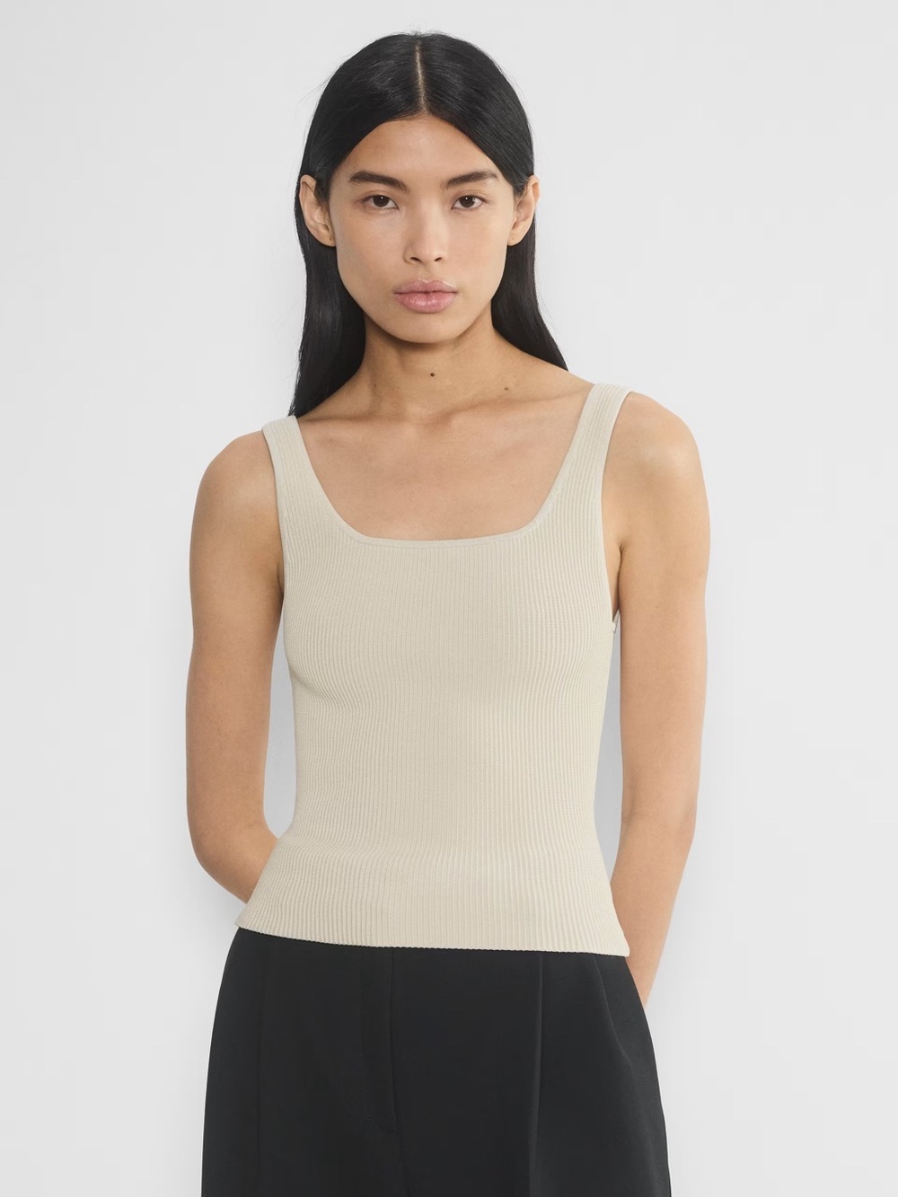 Aritzia Babaton Sculpt Knit Square Neck Tank in Nude Tan size Medium